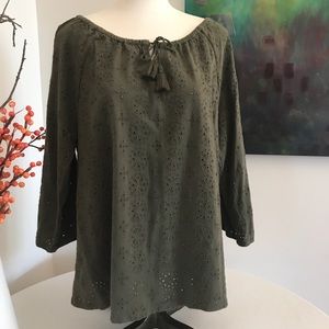 J.Jill eyelet init long sleeve top